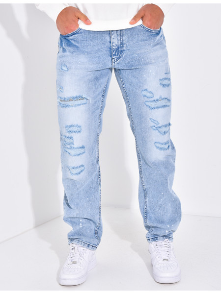 Jeans coupe droite destroy