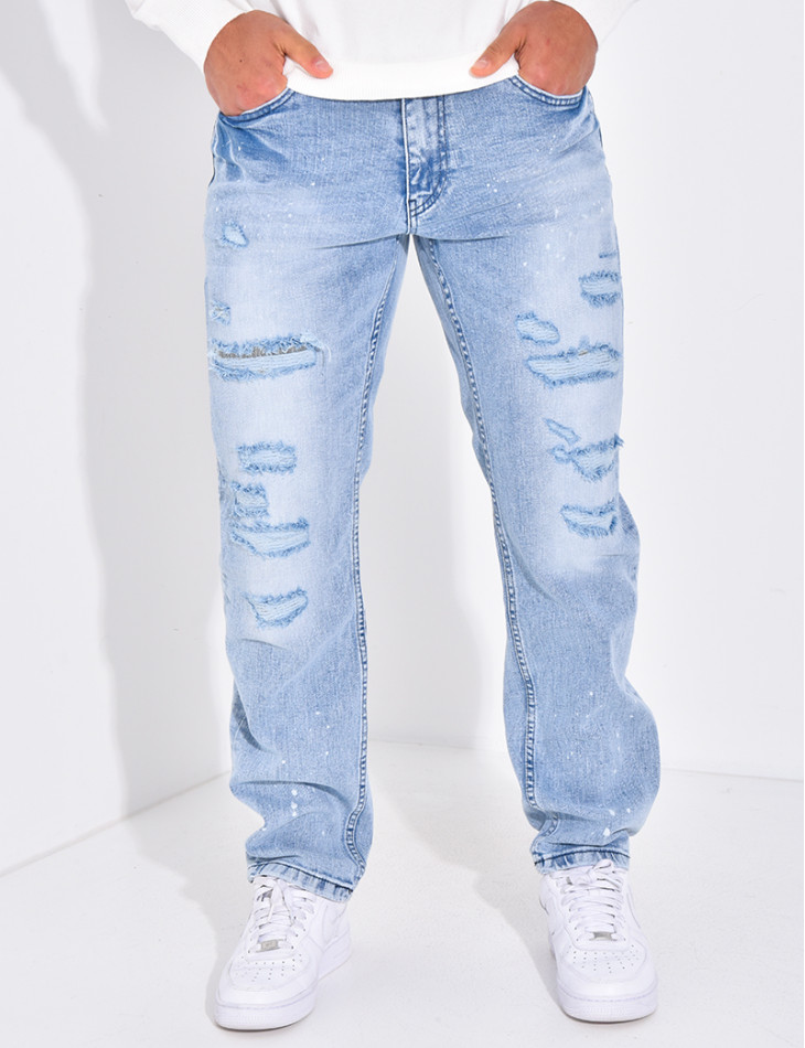Jeans coupe droite destroy