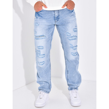 Jeans coupe droite destroy