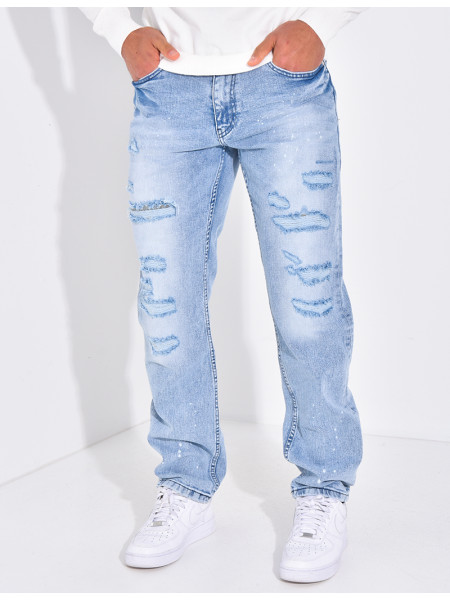Jeans coupe droite destroy