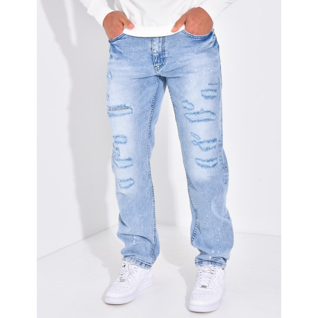 Jeans coupe droite destroy
