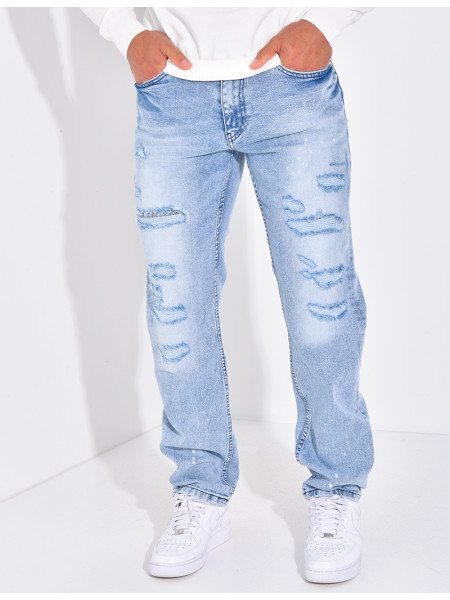 Jeans coupe droite destroy