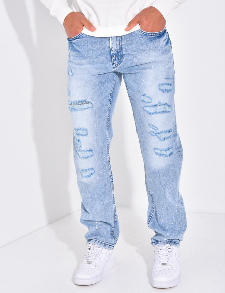 Jeans coupe droite destroy