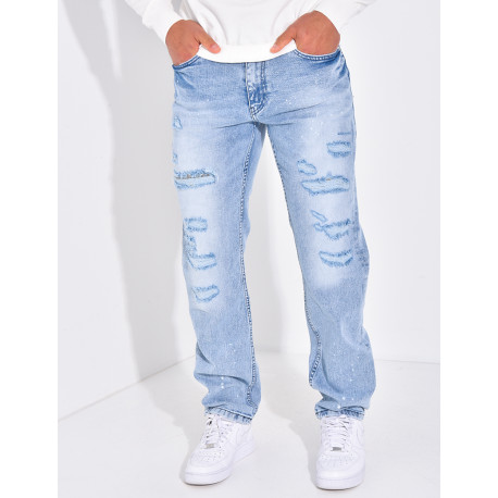 Jeans coupe droite destroy