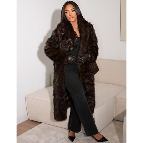 Oversize-Mantel mit warmem, braunem Premium-Pelzbesatz