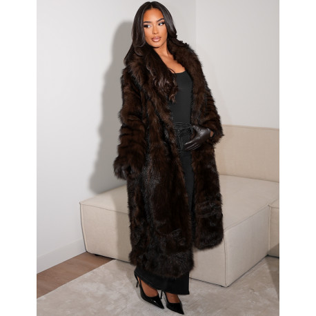 Oversize-Mantel mit warmem, braunem Premium-Pelzbesatz
