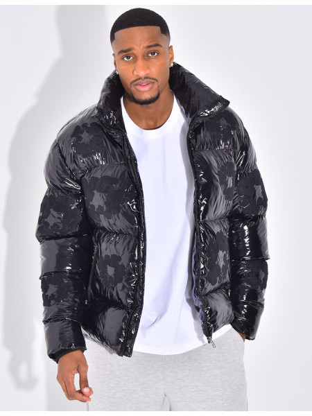 Doudoune matelassée en vinyl à fleurs