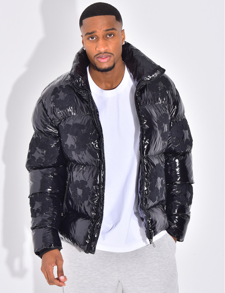 Doudoune matelassée en vinyl à fleurs