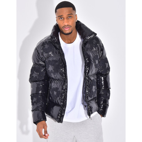 Doudoune matelassée en vinyl à fleurs