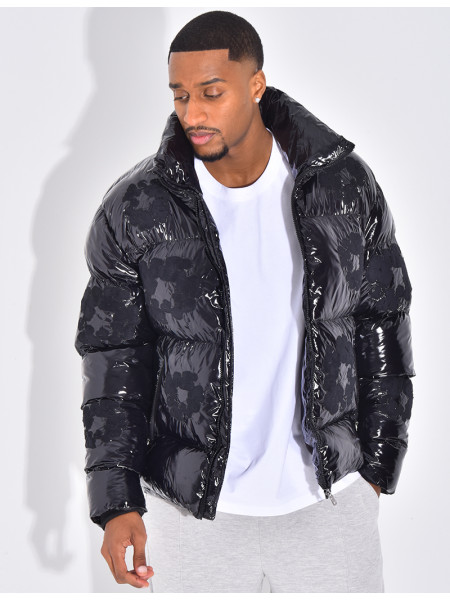 Doudoune matelassée en vinyl à fleurs