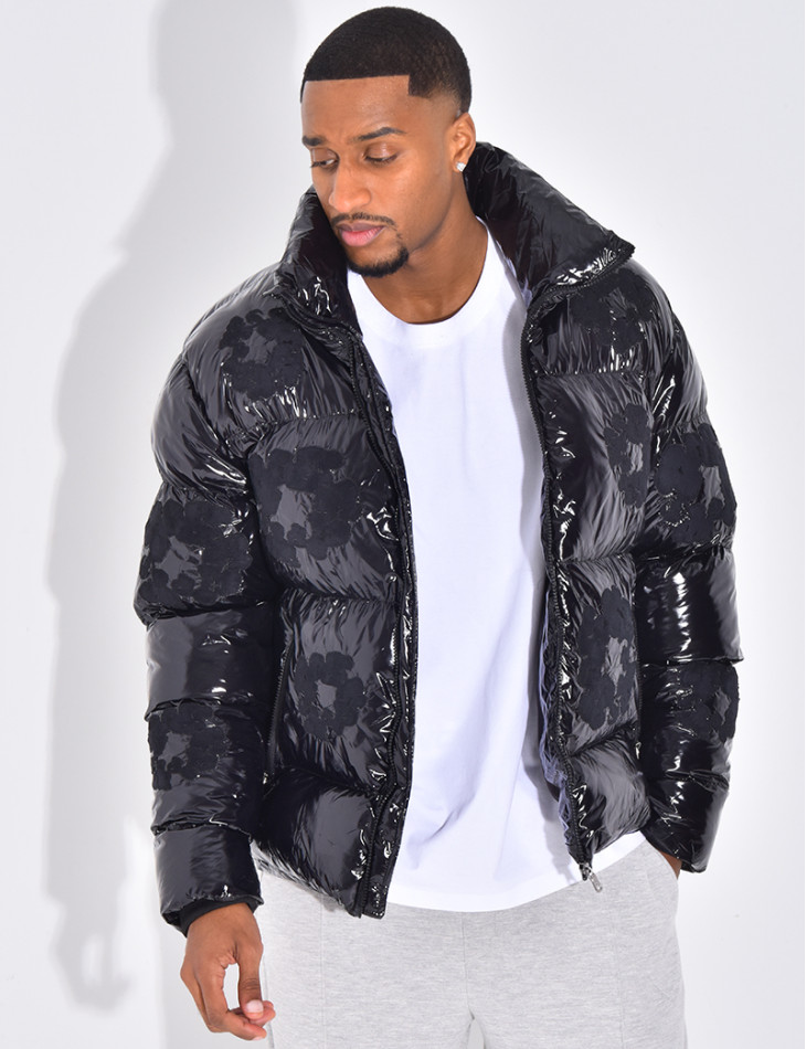 Doudoune matelassée en vinyl à fleurs