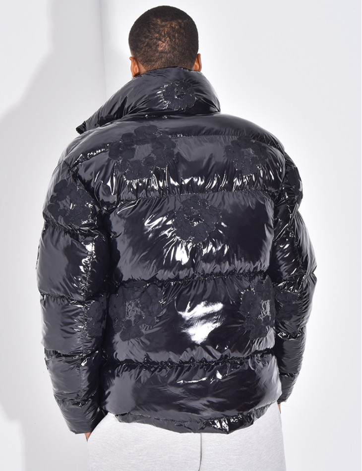 Doudoune matelassée en vinyl à fleurs