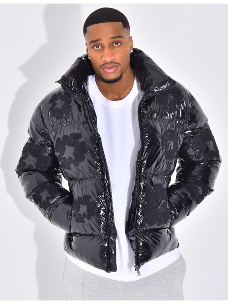 Doudoune matelassée en vinyl à fleurs