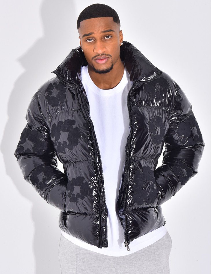 Doudoune matelassée en vinyl à fleurs