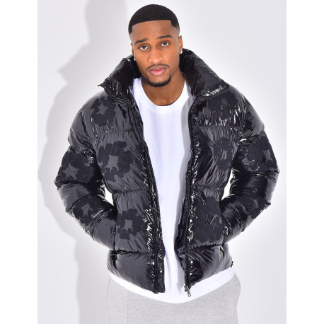 Doudoune matelassée en vinyl à fleurs