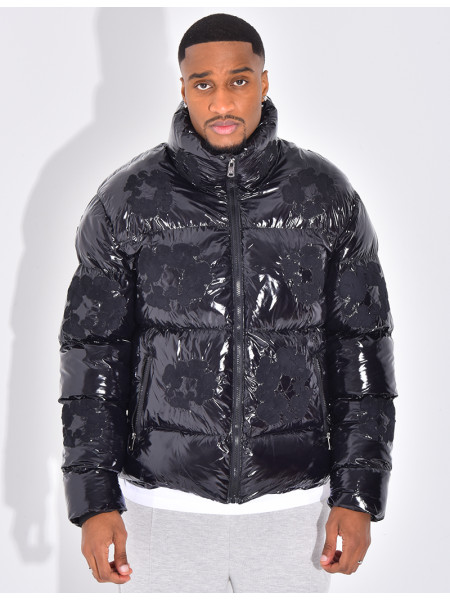 Doudoune matelassée en vinyl à fleurs