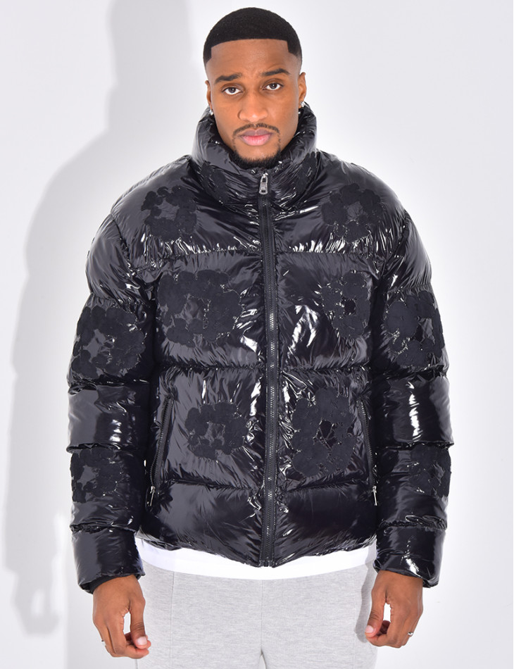 Doudoune matelassée en vinyl à fleurs