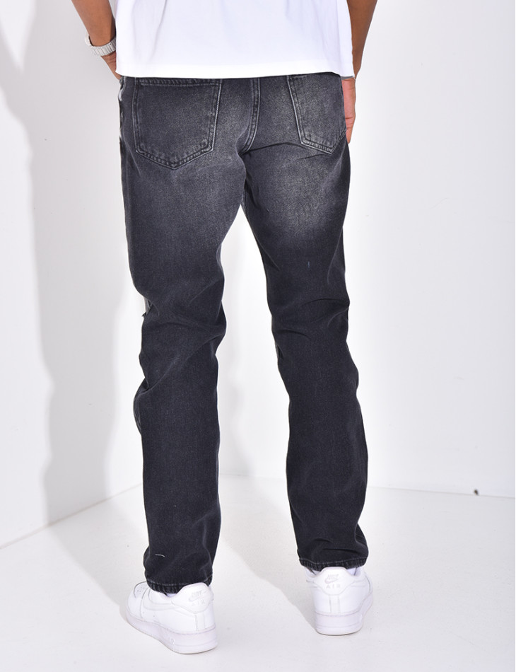 Jeans coupe droite destroy & à tâches de peinture