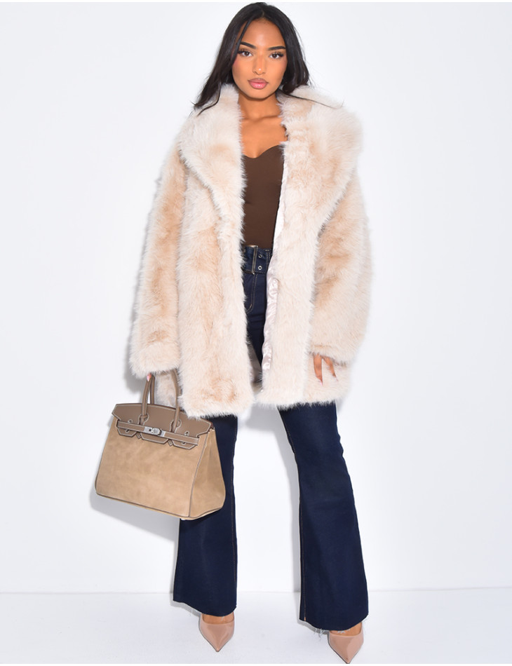 Manteau mi-long en fausse fourrure premium