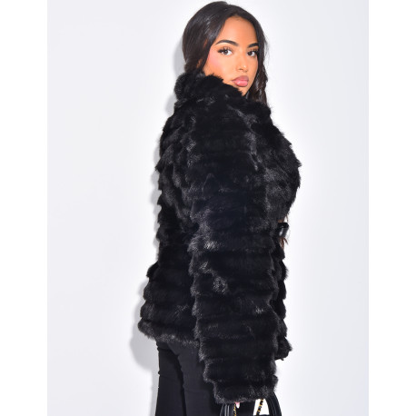 Short faux fur coat with matching belt