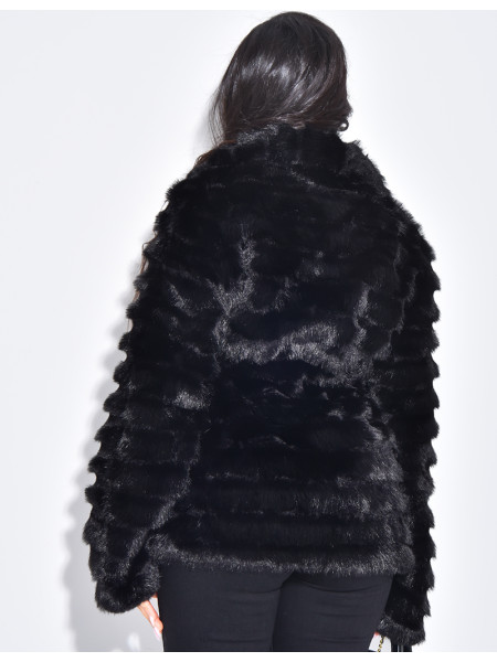 Short faux fur coat with matching belt