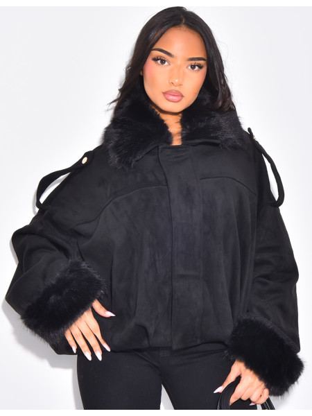 Bombers en suédine à fausse fourrure amovible