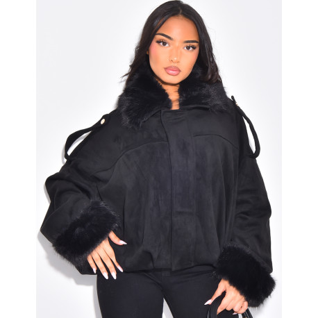 Bombers en suédine à fausse fourrure amovible