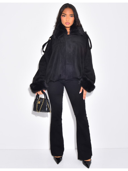 Bombers en suédine à fausse fourrure amovible