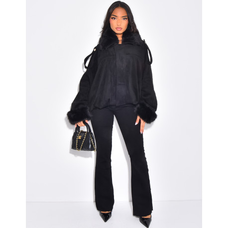 Bombers en suédine à fausse fourrure amovible