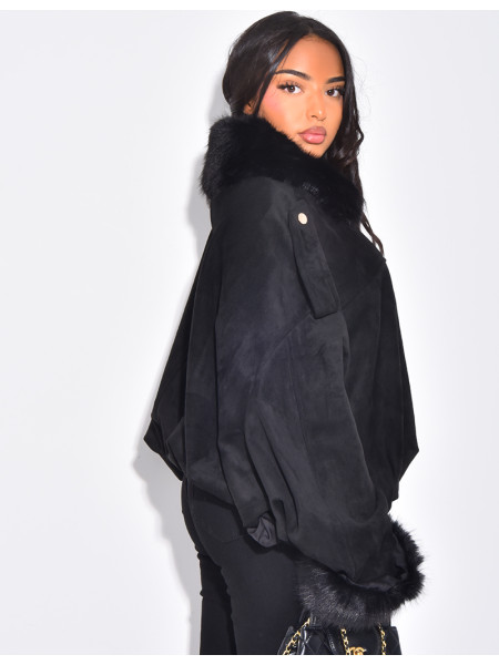 Bombers en suédine à fausse fourrure amovible