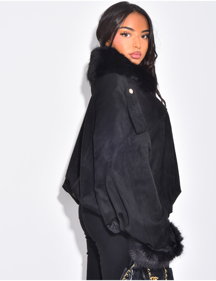 Bombers en suédine à fausse fourrure amovible