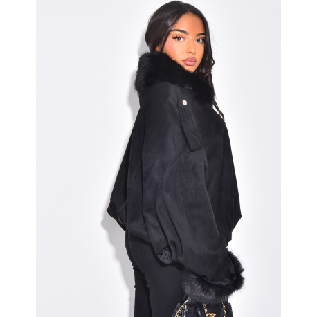 Bombers en suédine à fausse fourrure amovible