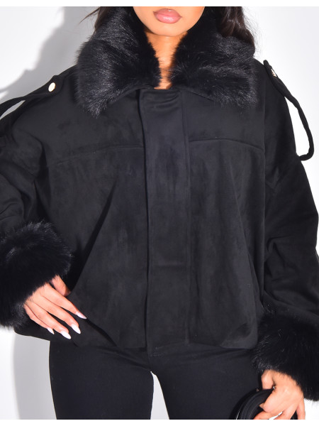 Bombers en suédine à fausse fourrure amovible