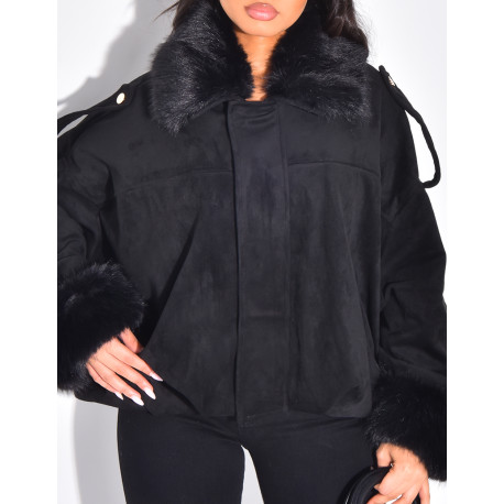 Bombers en suédine à fausse fourrure amovible