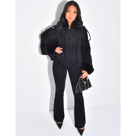 Bombers en suédine à fausse fourrure amovible