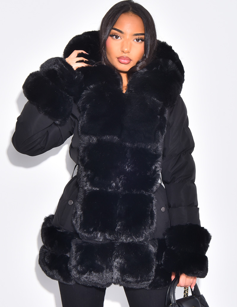 Padded jacket with faux fur