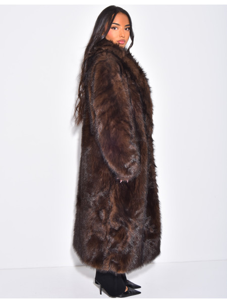 Oversize-Mantel mit warmem, braunem Premium-Pelzbesatz