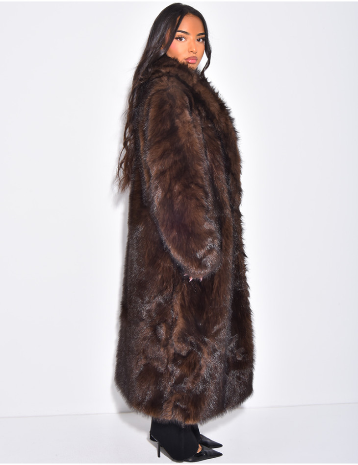 Oversize-Mantel mit warmem, braunem Premium-Pelzbesatz