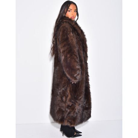 Oversize-Mantel mit warmem, braunem Premium-Pelzbesatz