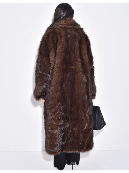 Oversize-Mantel mit warmem, braunem Premium-Pelzbesatz