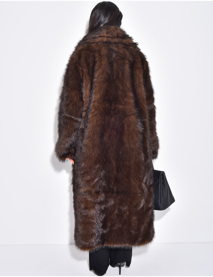 Oversize-Mantel mit warmem, braunem Premium-Pelzbesatz