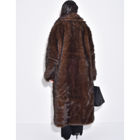 Oversize-Mantel mit warmem, braunem Premium-Pelzbesatz