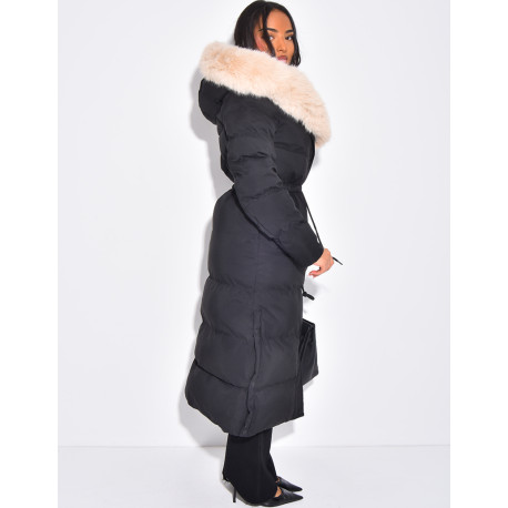 Doudoune longue à capuche fourrée