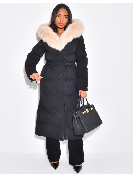 Doudoune longue à capuche fourrée