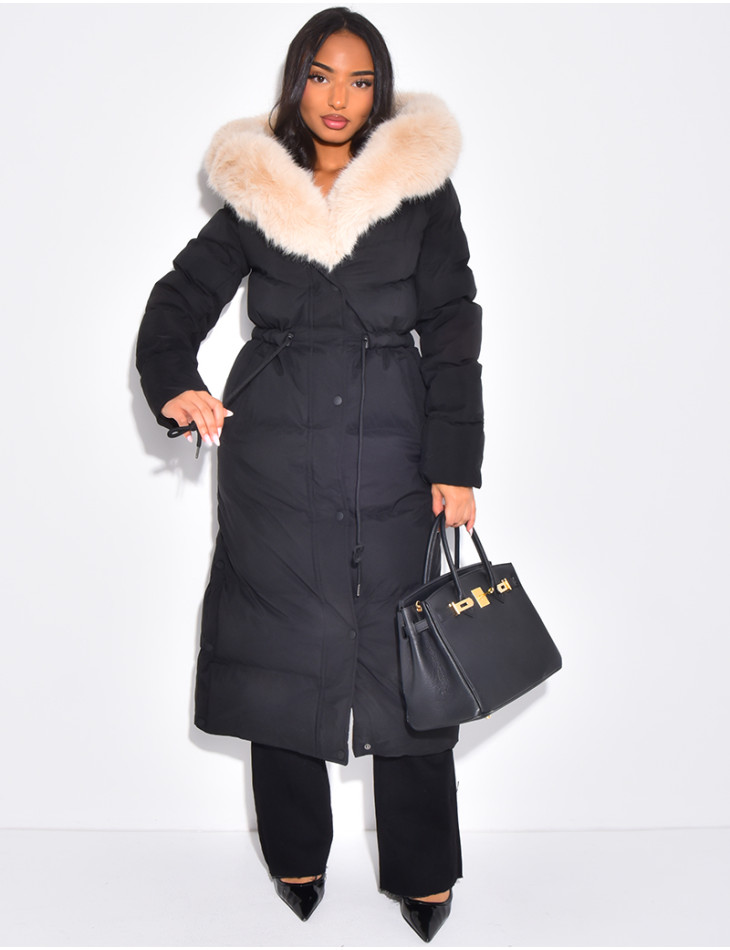 Doudoune longue à capuche fourrée