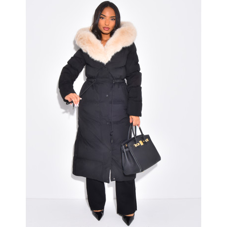 Doudoune longue à capuche fourrée