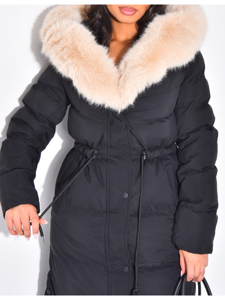 Doudoune longue à capuche fourrée