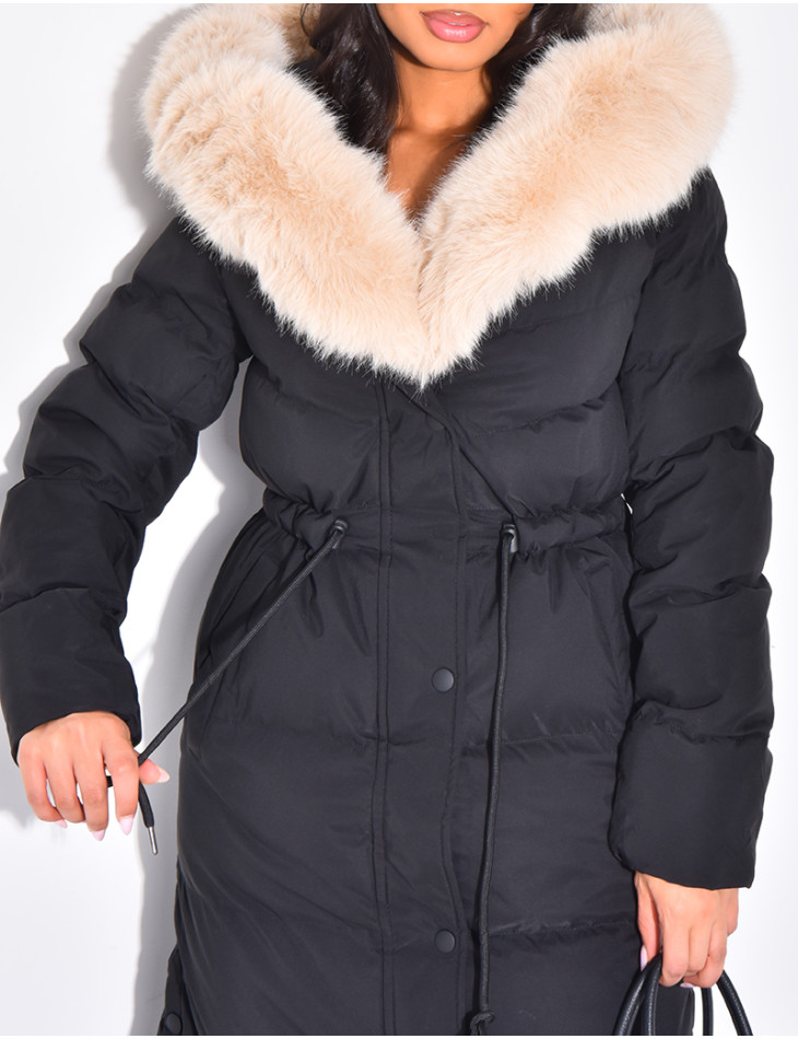 Doudoune longue à capuche fourrée