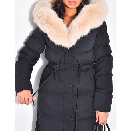 Doudoune longue à capuche fourrée
