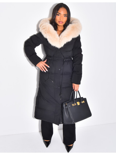 Doudoune longue à capuche fourrée